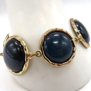 Cabochon Bracelet Vintage Gold Tone Blue Fire Lucite Accents‎ Toggle Clasp